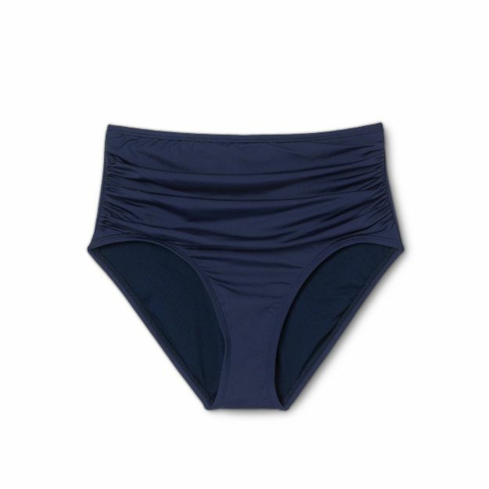 Navy Ruched High-Waisted Swim Bottoms Size Small